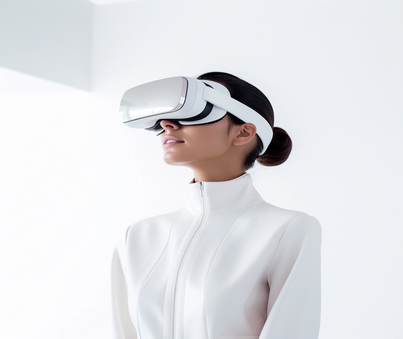 A woman wearing a Virtual reality Headset